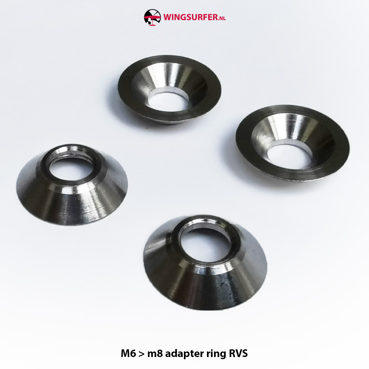 M6 naar M8 adapter ring verzonken - RVS set van 4